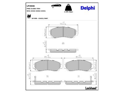 Juego de 4 pastillas de freno (Almohadilla de freno) DELPHI ref. LP2046