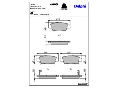 Jeu de 4 plaquettes de frein DELPHI LP2047