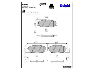 Jeu de 4 plaquettes de frein DELPHI ref. LP2048