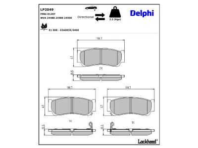 Jeu de 4 plaquettes de frein DELPHI ref. LP2049
