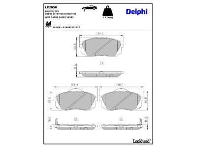 Juego de 4 pastillas de freno (Almohadilla de freno) DELPHI ref. LP2050
