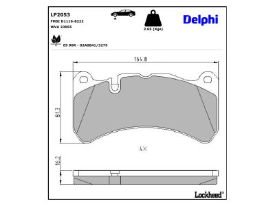 Jeu de 4 plaquettes de frein DELPHI ref. LP2053