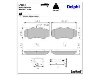 Juego de 4 pastillas de freno (Almohadilla de freno) DELPHI ref. LP2054