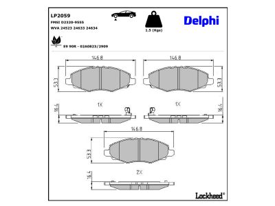 Juego de 4 pastillas de freno (Almohadilla de freno) DELPHI ref. LP2059