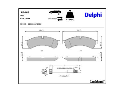 Jeu de 4 plaquettes de frein DELPHI ref. LP2063