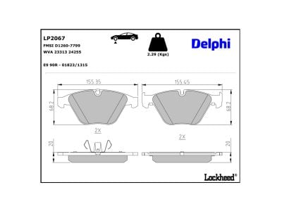 Juego de 4 pastillas de freno (Almohadilla de freno) DELPHI ref. LP2067