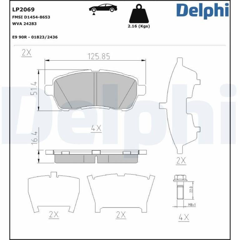 Juego de 4 pastillas de freno (Almohadilla de freno) DELPHI ref. LP2069