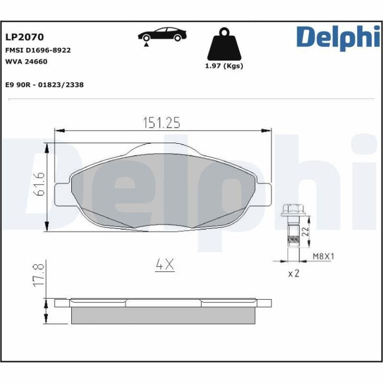 Juego de 4 pastillas de freno (Almohadilla de freno) DELPHI ref. LP2070
