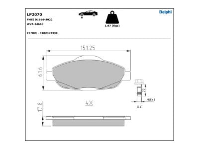 Juego de 4 pastillas de freno (Almohadilla de freno) DELPHI ref. LP2070