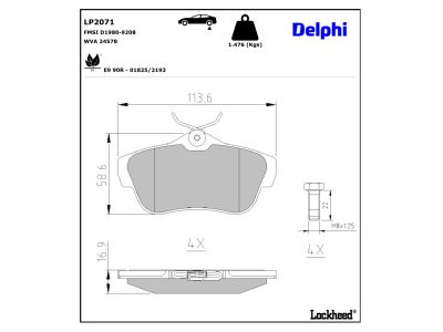 Juego de 4 pastillas de freno (Almohadilla de freno) DELPHI ref. LP2071