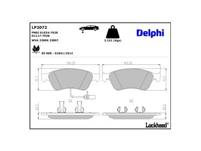Jogo de 4 pastilhas de travão DELPHI LP2072