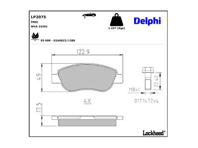 Juego de 4 pastillas de freno (Almohadilla de freno) DELPHI ref. LP2075