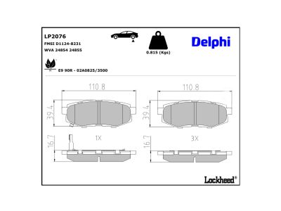 Jeu de 4 plaquettes de frein DELPHI ref. LP2076