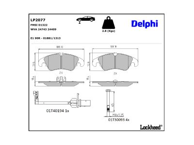 Juego de 4 pastillas de freno (Almohadilla de freno) DELPHI ref. LP2077