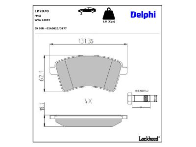 Juego de 4 pastillas de freno (Almohadilla de freno) DELPHI ref. LP2078