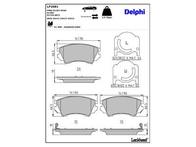 Jeu de 4 plaquettes de frein DELPHI ref. LP2081