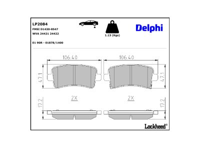 Jeu de 4 plaquettes de frein DELPHI ref. LP2084