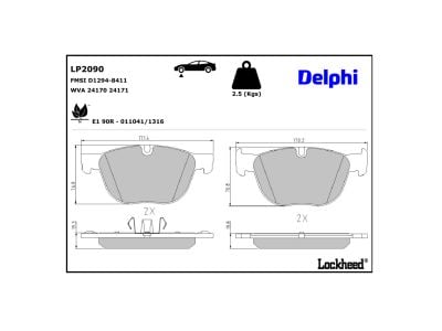 Juego de 4 pastillas de freno (Almohadilla de freno) DELPHI ref. LP2090