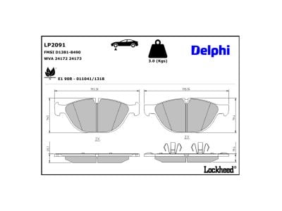 Juego de 4 pastillas de freno (Almohadilla de freno) DELPHI ref. LP2091