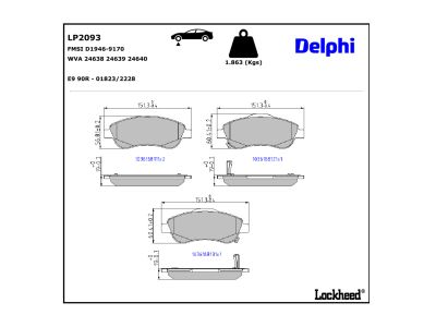 Juego de 4 pastillas de freno (Almohadilla de freno) DELPHI ref. LP2093