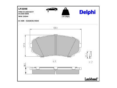 Juego de 4 pastillas de freno (Almohadilla de freno) DELPHI ref. LP2098