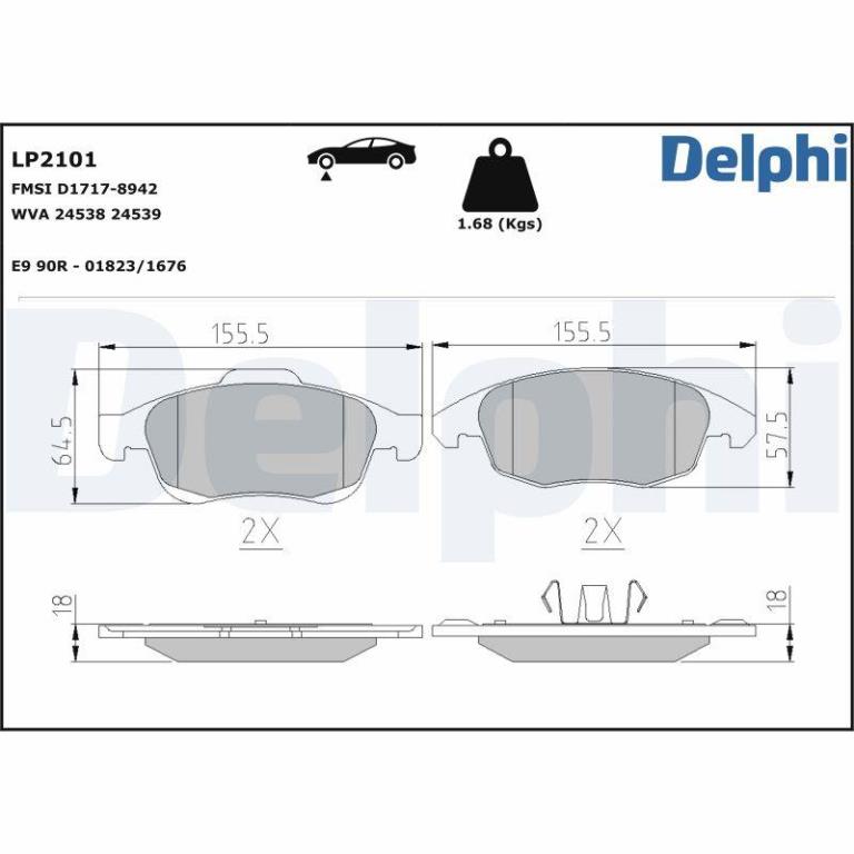 Jeu de 4 plaquettes de frein DELPHI ref. LP2101