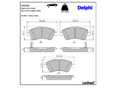 Juego de 4 pastillas de freno (Almohadilla de freno) DELPHI ref. LP2102