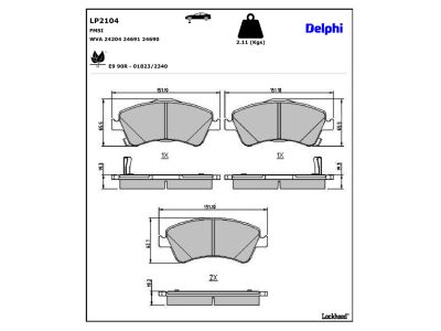 Juego de 4 pastillas de freno (Almohadilla de freno) DELPHI ref. LP2104