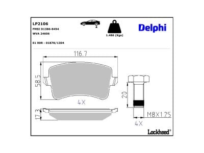 Juego de 4 pastillas de freno (Almohadilla de freno) DELPHI ref. LP2106