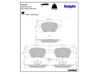 Jeu de 4 plaquettes de frein DELPHI ref. LP2107