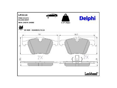 Juego de 4 pastillas de freno (Almohadilla de freno) DELPHI ref. LP2114