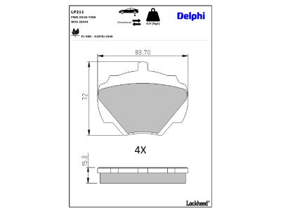 Juego de 4 pastillas de freno (Almohadilla de freno) DELPHI ref. LP211