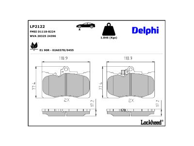 Juego de 4 pastillas de freno (Almohadilla de freno) DELPHI ref. LP2122