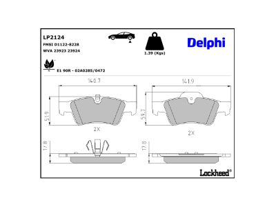 Jeu de 4 plaquettes de frein DELPHI ref. LP2124