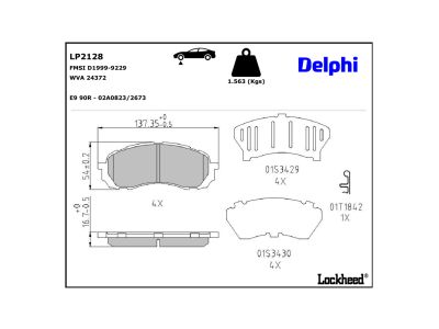 Juego de 4 pastillas de freno (Almohadilla de freno) DELPHI ref. LP2128