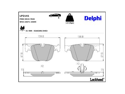 Jeu de 4 plaquettes de frein DELPHI ref. LP2141