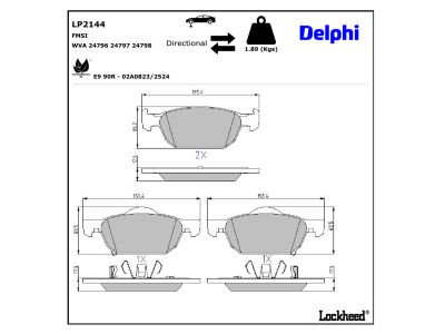 Juego de 4 pastillas de freno (Almohadilla de freno) DELPHI ref. LP2144