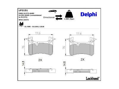 Juego de 4 pastillas de freno (Almohadilla de freno) DELPHI ref. LP2151