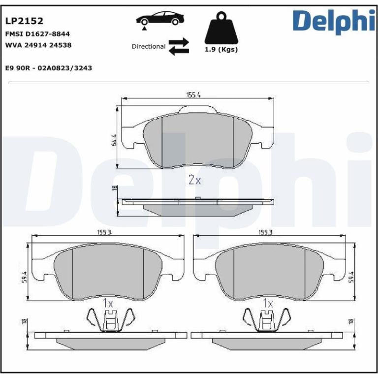 Jogo de 4 pastilhas de travão DELPHI ref. LP2152