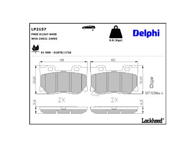 Juego de 4 pastillas de freno (Almohadilla de freno) DELPHI ref. LP2157