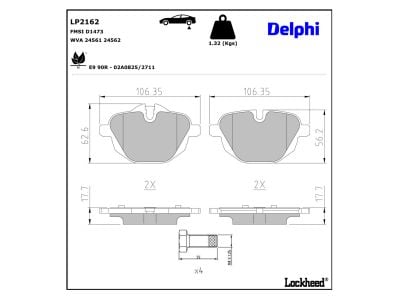 Juego de 4 pastillas de freno (Almohadilla de freno) DELPHI ref. LP2162