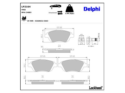Juego de 4 pastillas de freno (Almohadilla de freno) DELPHI ref. LP2164