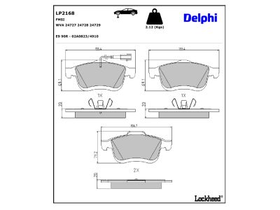 Juego de 4 pastillas de freno (Almohadilla de freno) DELPHI ref. LP2168