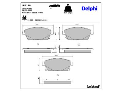 Juego de 4 pastillas de freno (Almohadilla de freno) DELPHI ref. LP2170
