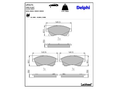 Juego de 4 pastillas de freno (Almohadilla de freno) DELPHI ref. LP2171