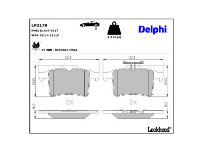 Jeu de 4 plaquettes de frein DELPHI ref. LP2179