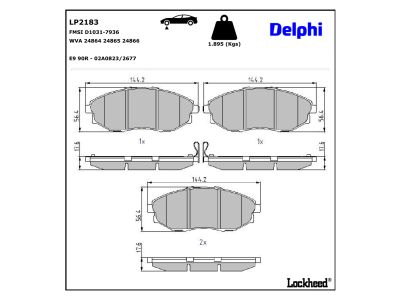 Jeu de 4 plaquettes de frein DELPHI LP2183