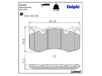 Juego de 4 pastillas de freno (Almohadilla de freno) DELPHI ref. LP2187
