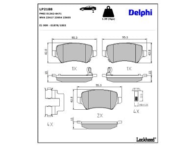 Juego de 4 pastillas de freno (Almohadilla de freno) DELPHI ref. LP2188