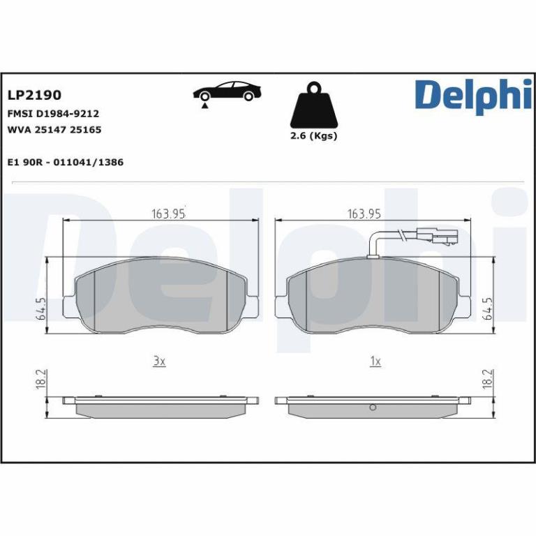 Jeu de 4 plaquettes de frein DELPHI ref. LP2190
